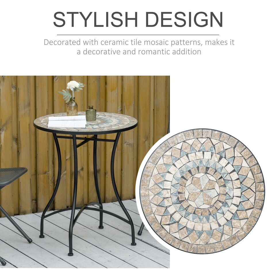 image 1 of Outsunny 60cm Mosaic Round Bistro Table Outdoor Garden Side Table, Green
