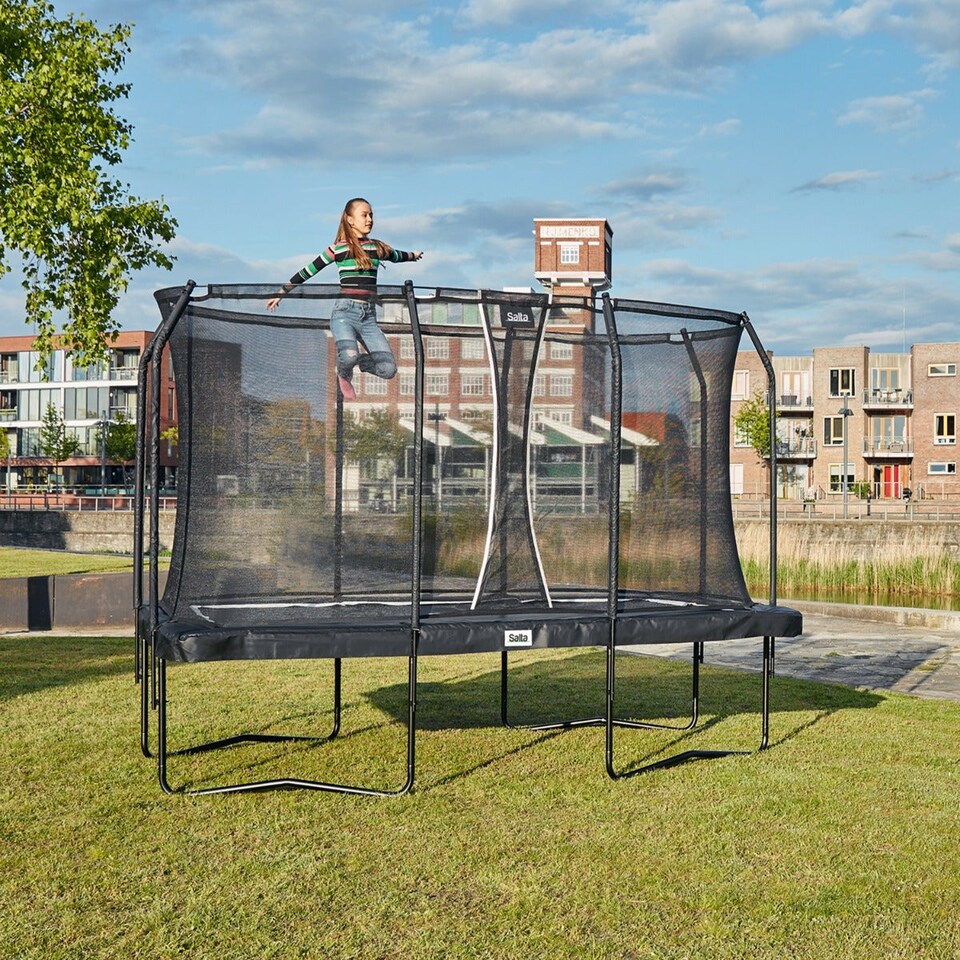 image 1 of 7ft x 5ft Salta Black Rectangular Premium Trampoline with Enclosure