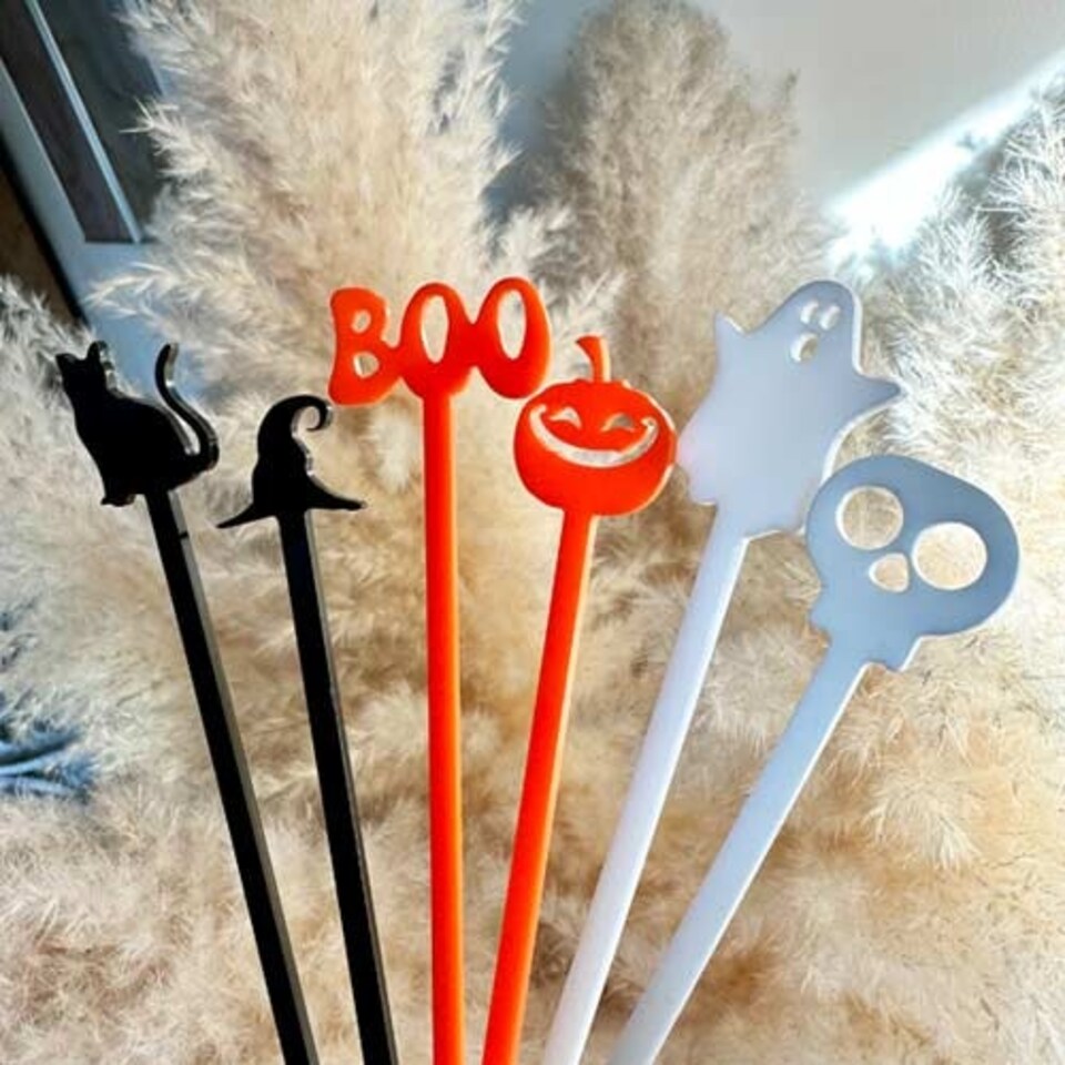 image 1 of Halloween Characters Acrylic Drink Stirrers - Pack of 6