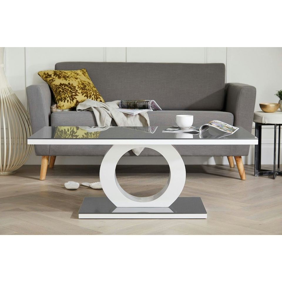 image 1 of Furniturebox Giovani Modern Halo Grey White High Gloss And Glass Coffee Table