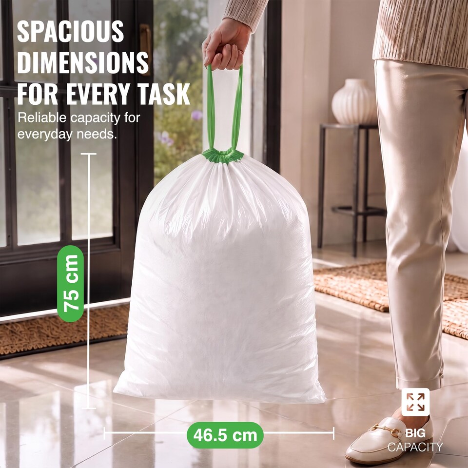 image 1 of Ecobag Extra Strong White Drawstring Kitchen Bin Liners Tear Resistant