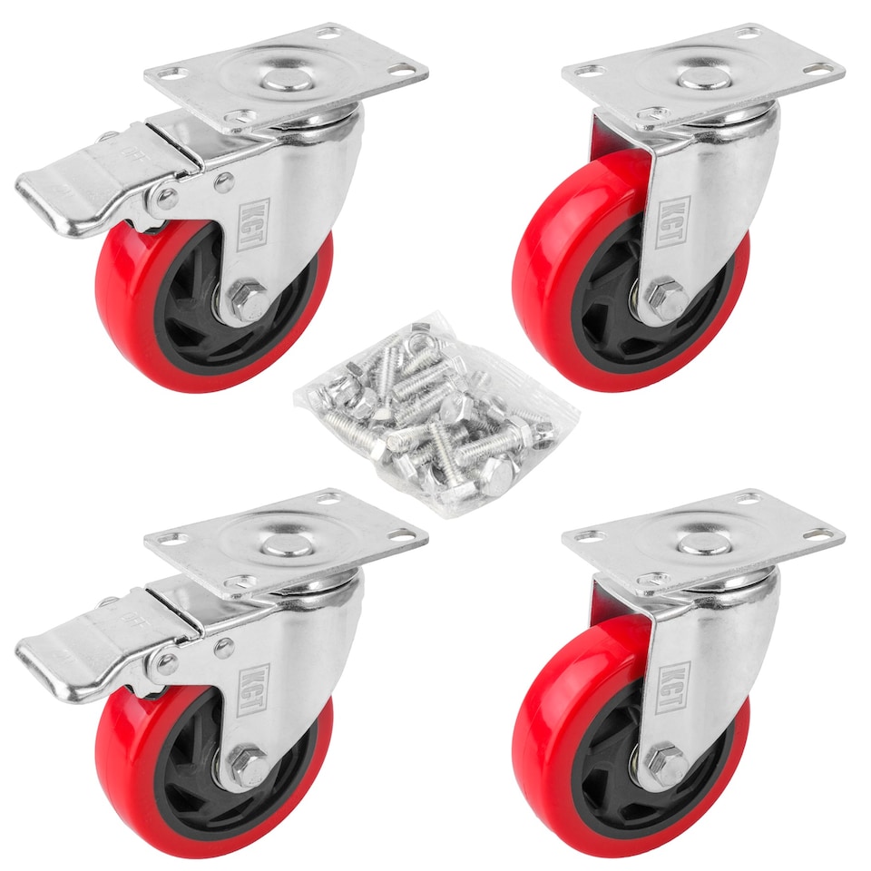 image 1 of KCT Heavy Duty 100mm Castor Wheels with Brakes - 4 Pack