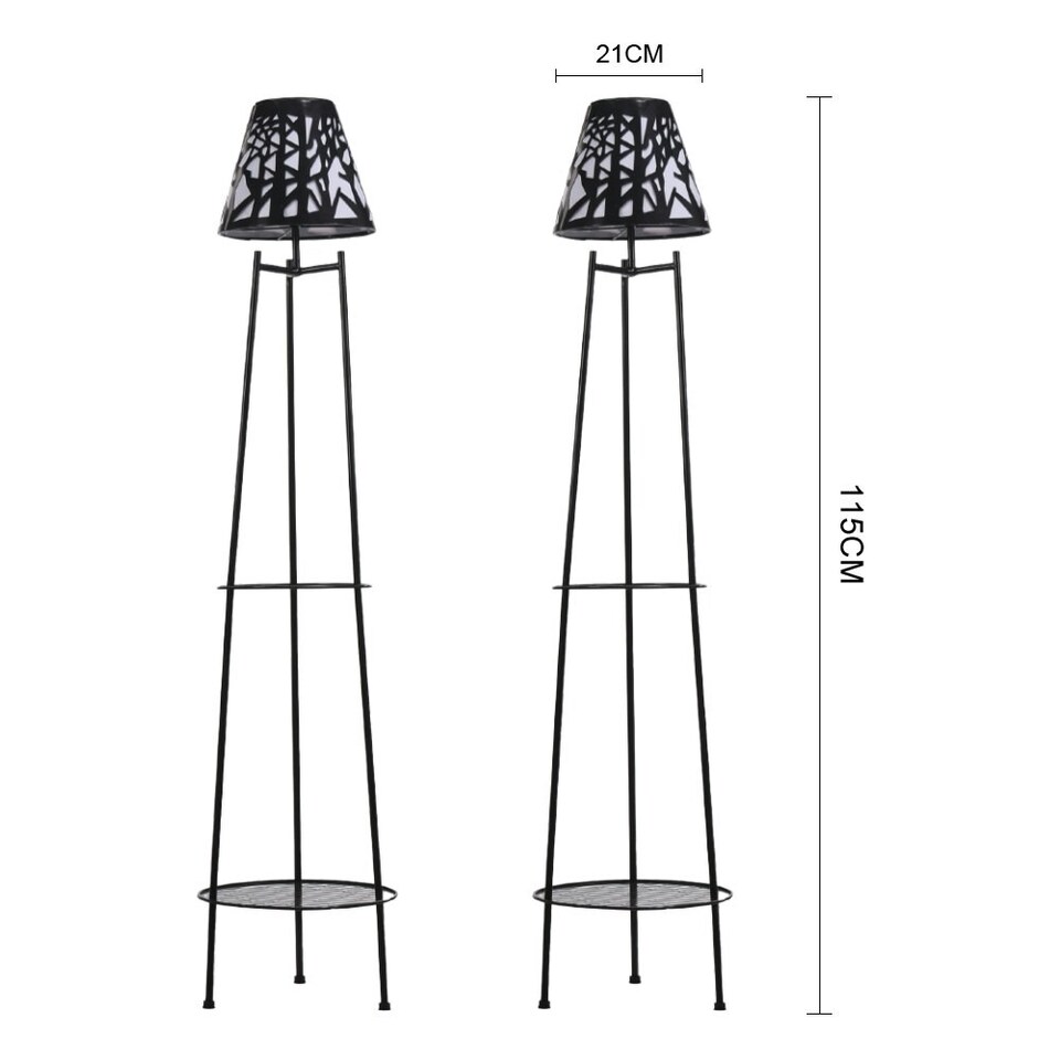 image 1 of Living and Home 2 Pcs Double-Tier Solar-Powered Plant Stand | Black