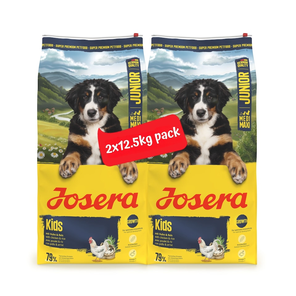 image 1 of Josera Junior Kids complete puppy food | Gluten-free | Medium & large breeds | Lots of meat | Optimal development | Omega 3 from Salmon Oil | 2x12.5kg pack