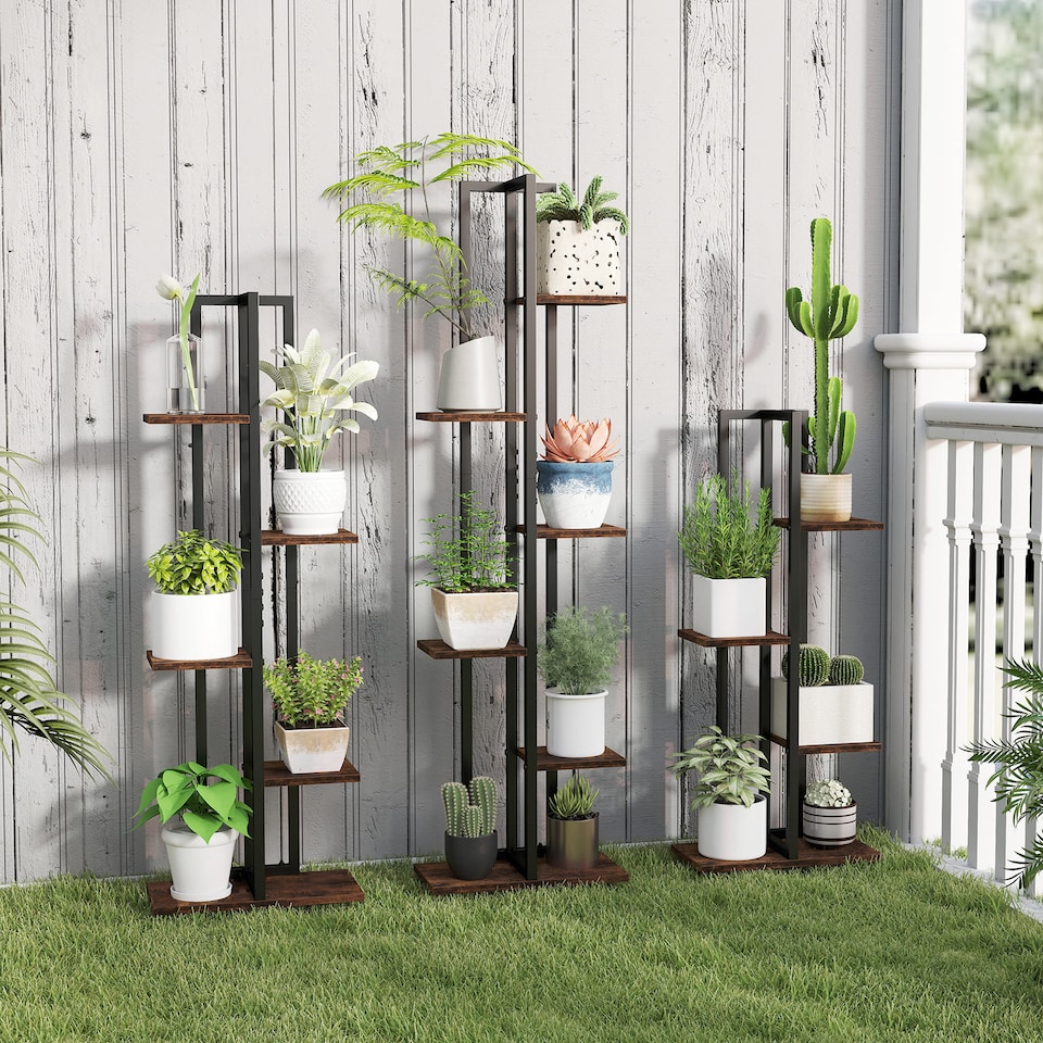 image 1 of COSTWAY 4+5+6-Tier Flower Stands Plant Shelves Holders | Brown