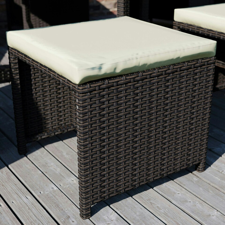 image 1 of Garden Vida Cuba 8 Seater Rattan Set Folding Chair Stool Dining Table Outdoor Garden Furniture, Brown