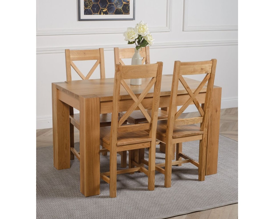 image 1 of Kuba 125 x 80 cm Chunky Oak Small Dining Table and 4 Berkeley Chairs | Brown | Brown