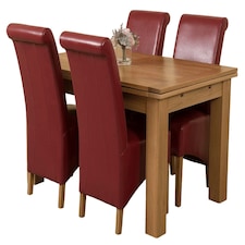 Richmond 140-220cm Oak Extending Dining Table & 4 Montana Leather Chairs | Red | Red