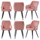 image 1 of Set of 6 Camden Modern Velvet Dining Chairs with Armrests, Quilted Design & Black Metal Legs Pink