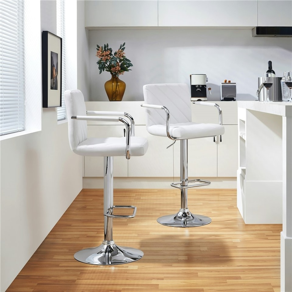 image 1 of Yaheetech Set of 2 Faux Leather Bar Stools | White