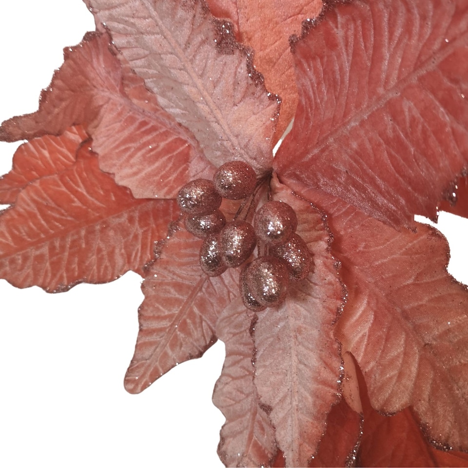 image 1 of 68cm Frosted Light Coral Pink Poinsettia Stem Christmas Decoration