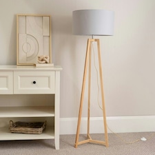 ValueLights Lottie Oak Wooden Free Standing Tripod Floor Lamp Base
