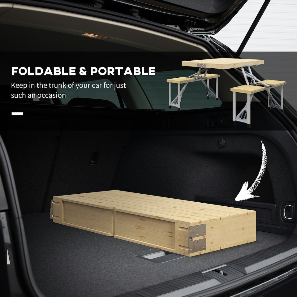 image 1 of Outsunny Folding Camping Table and Chairs with Umbrella Hole, Aluminium Frame