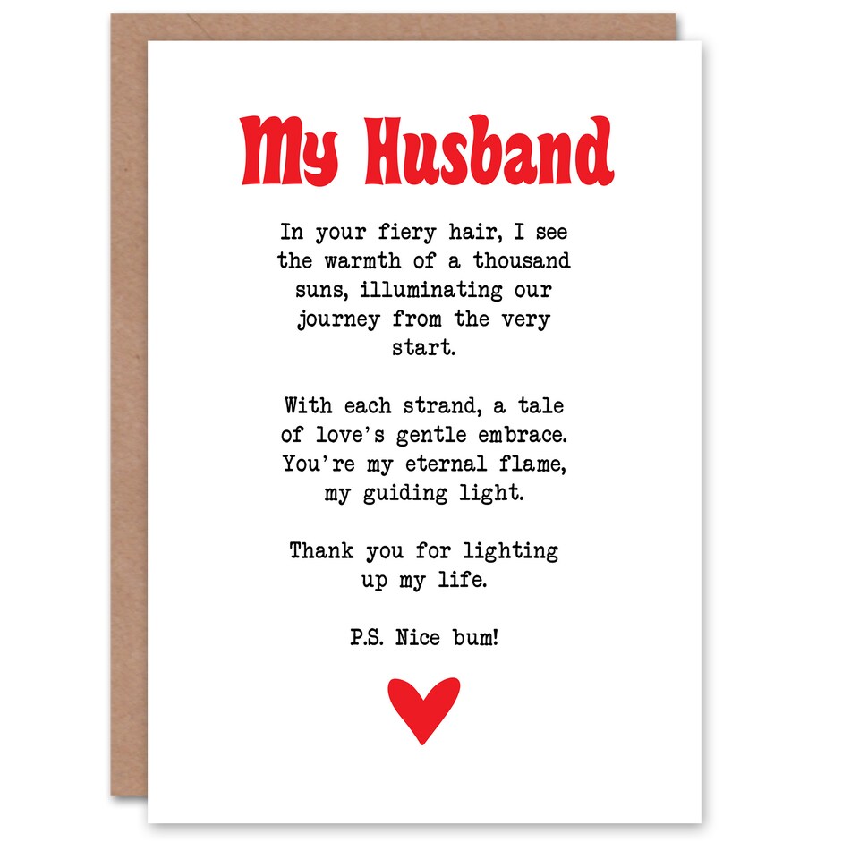 image 1 of Greeting Card Love Poem Ginger Husband Romantic Funny Anniversary