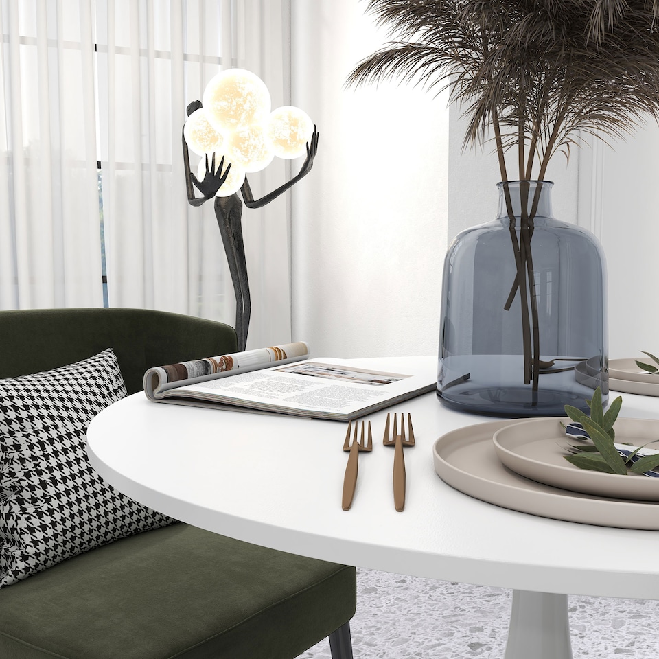 image 1 of HOMCOM Round Dining Table for 2, Modern Kitchen Table with Steel Base, Non-slip Foot Pad for Living Room, Dining Room, White