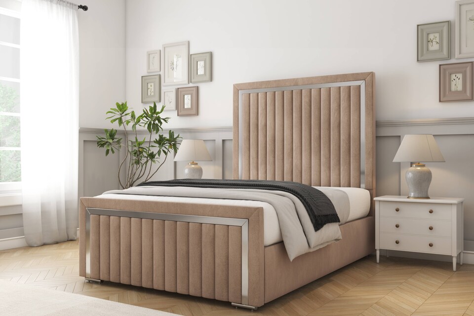 image 1 of Sloomy Boston Chrome Mink Naples Bed Frame With Mattress With 50" Upholstered Headboard 4' Small Double