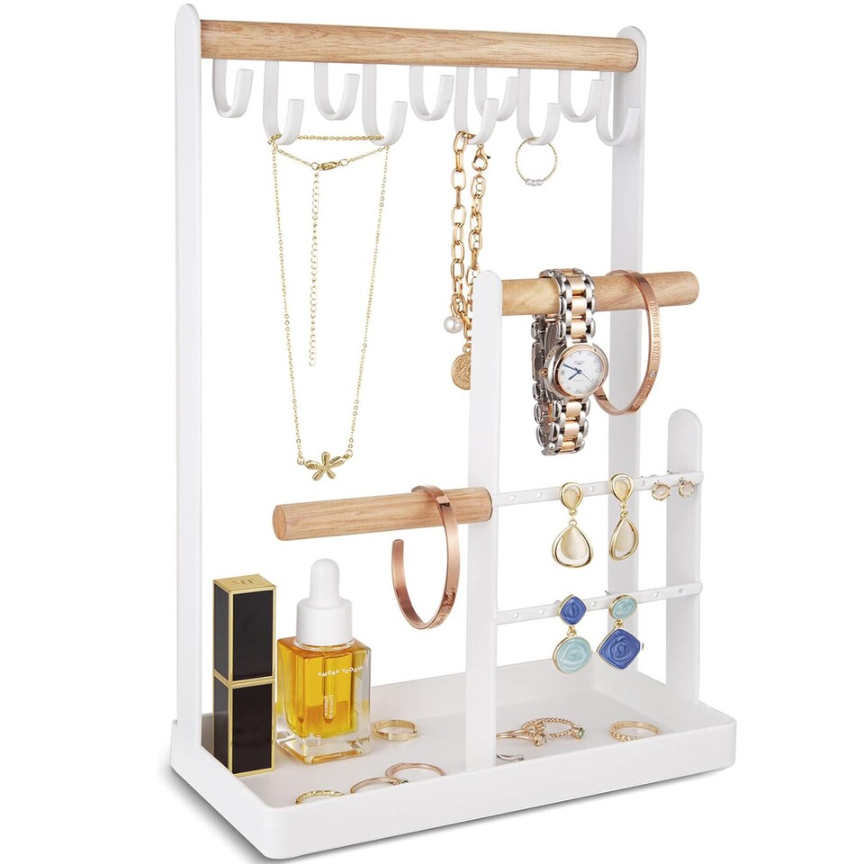 image 1 of Jewellery Stand Holder Wooden Ring Necklace Keys Organizer Tabletop Storage Tray