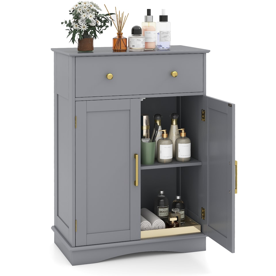 image 1 of COSTWAY Floor Storage Cabinet Buffet Sideboard with Drawer-Grey