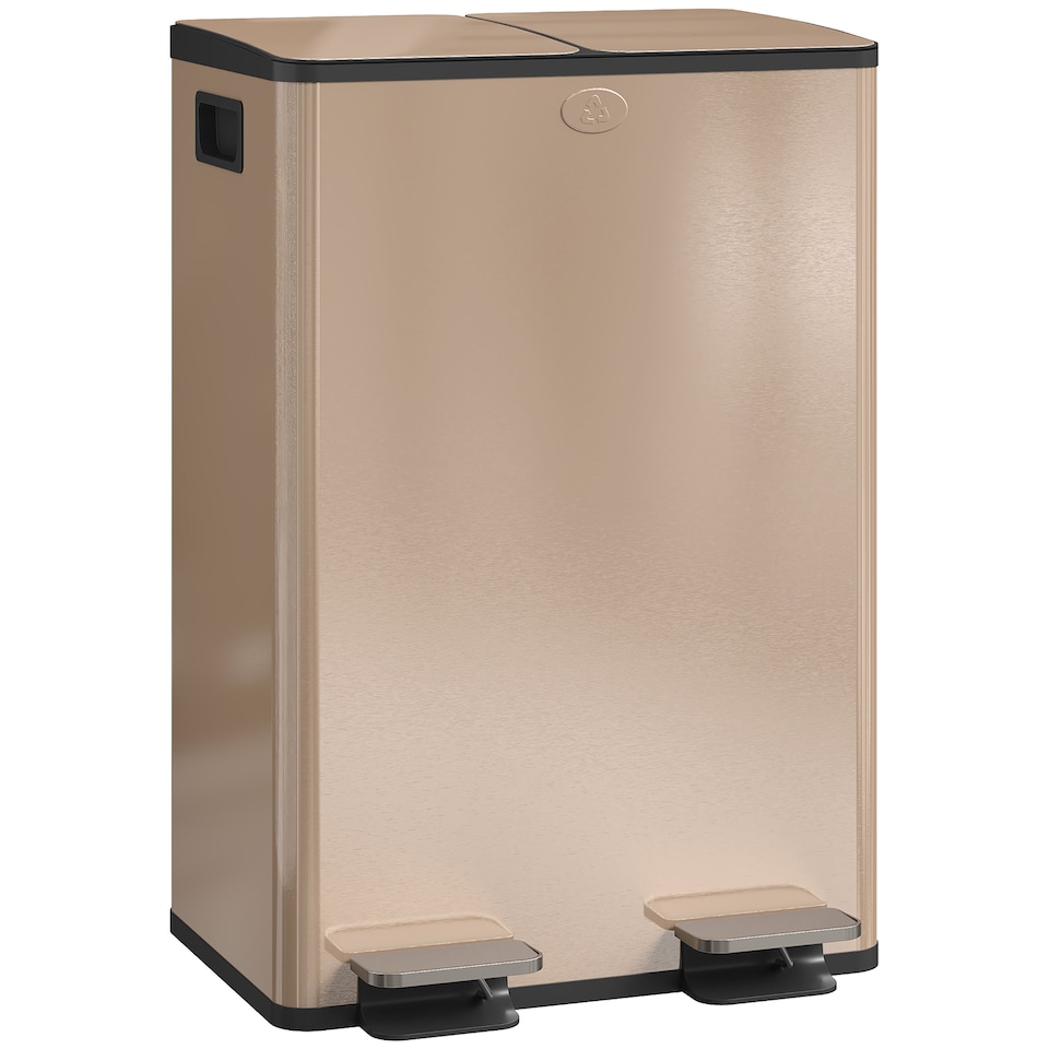 image 1 of HOMCOM Dual Kitchen Bin, 2 x 28L Stainless Steel Double Rubbish Bin with Soft Close Lid, Removable Inner Buckets, Fingerprint-Proof for Recycling and Waste, Gold Tone | Gold | 28L