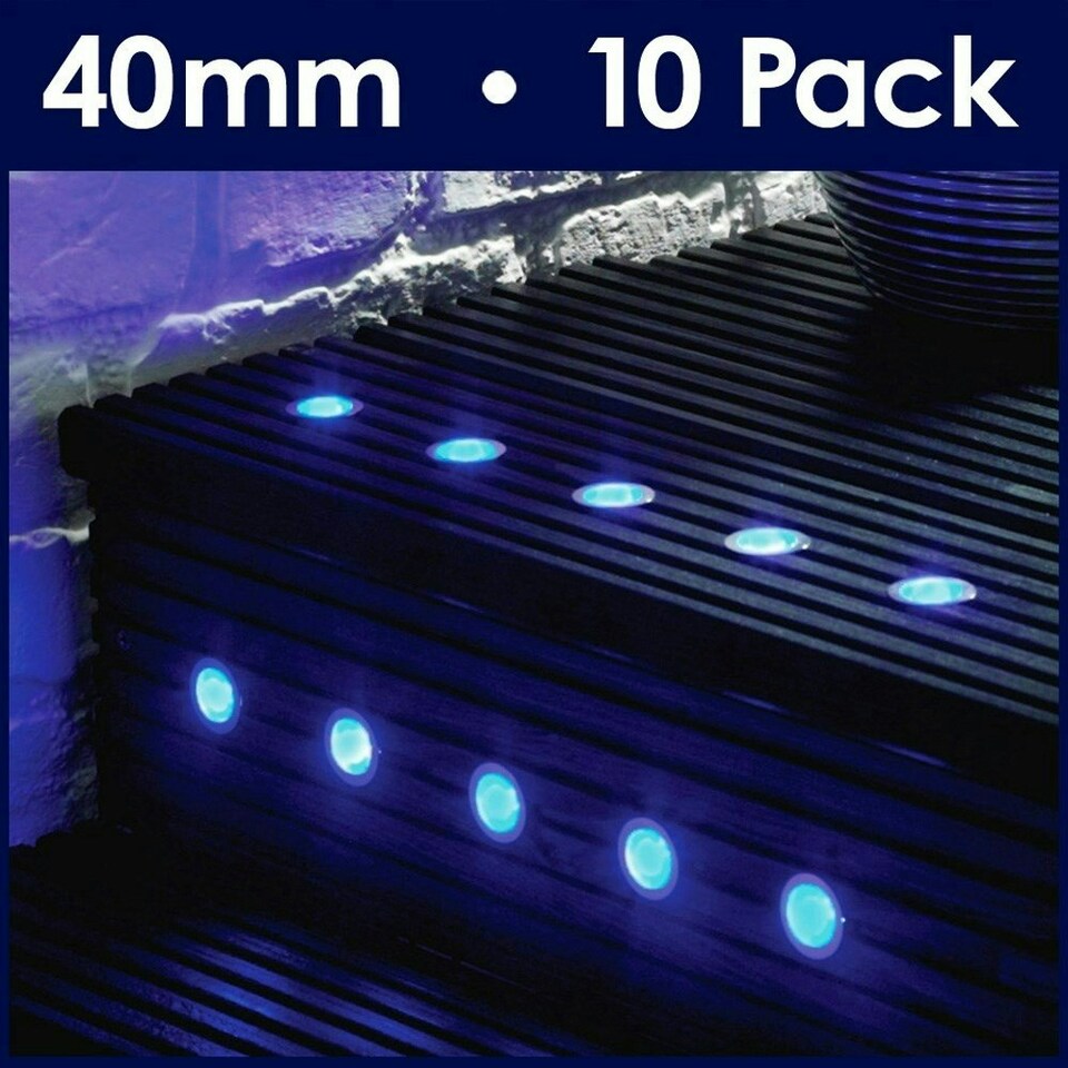 image 1 of ValueLights Decking Lights 10 Pack Silver Outdoor Decking Light Blue 40mm