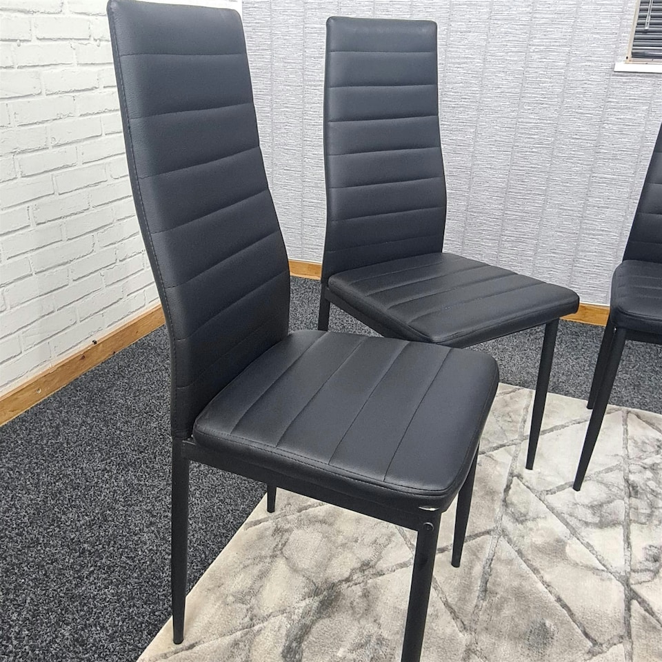 image 1 of Dining Chairs Set of 4 Black Leather Kitchen Chairs Black