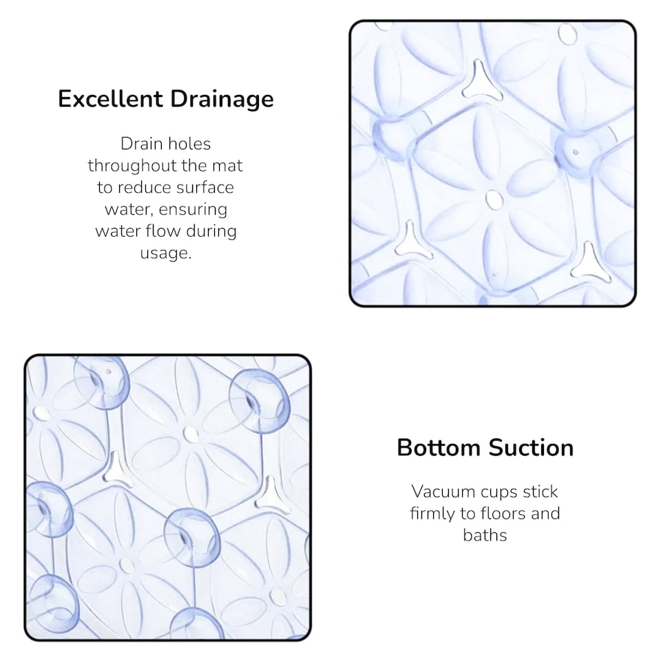 image 1 of Laguna Anti Slip Clear PVC Bath Mat 68cm x 37cm - 2 Set | Clear | Clear | 2