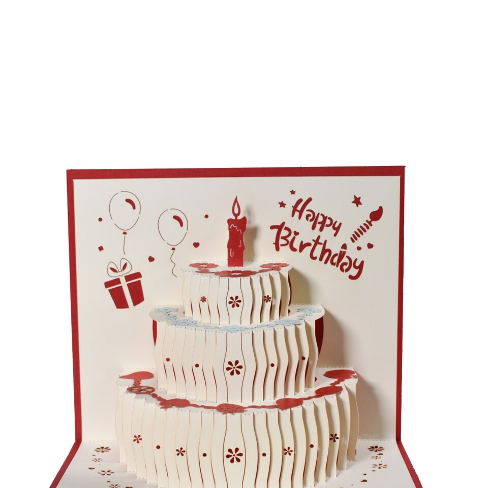 image 1 of Red Fruit Cake Design 3D Pop Up Birthday Card