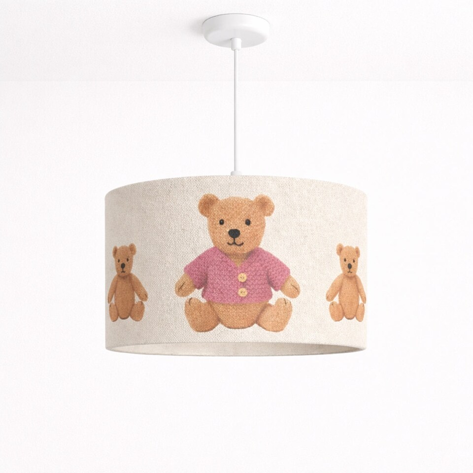 image 1 of CGC BLAKE 30cm Oatmeal Linen Pink Teddy Bear Children’s Lampshade