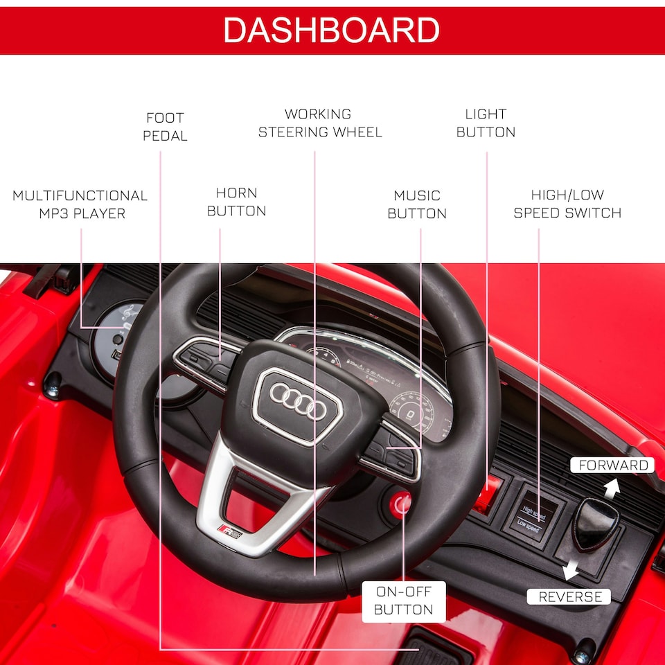 image 1 of HOMCOM Audi RS Q8 6V Kids Electric Ride On Car Toy w/ Remote Control Red