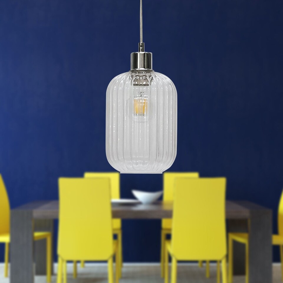 image 1 of Batley - Clear Ribbed Glass with Chrome Pendant Fitting | Clear | Clear | 1