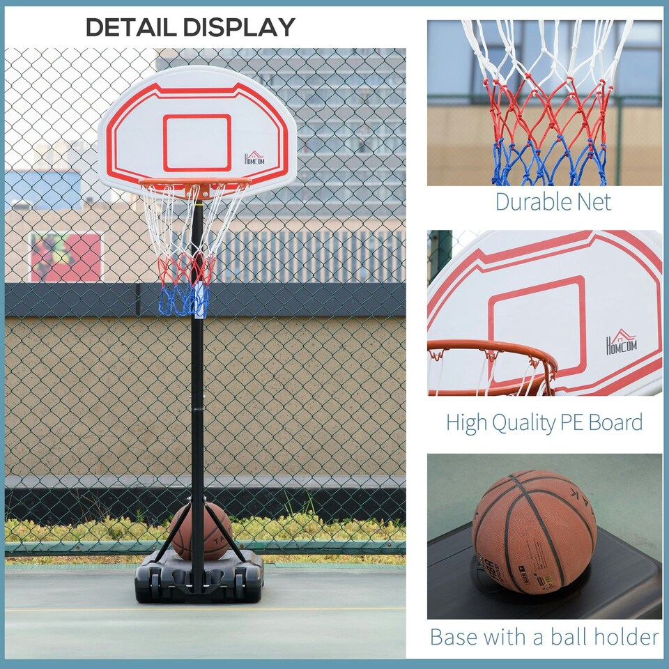 image 1 of HOMCOM Outdoor Adjustable Basketball Hoop Stand w/ Wheels and Stable Base Black