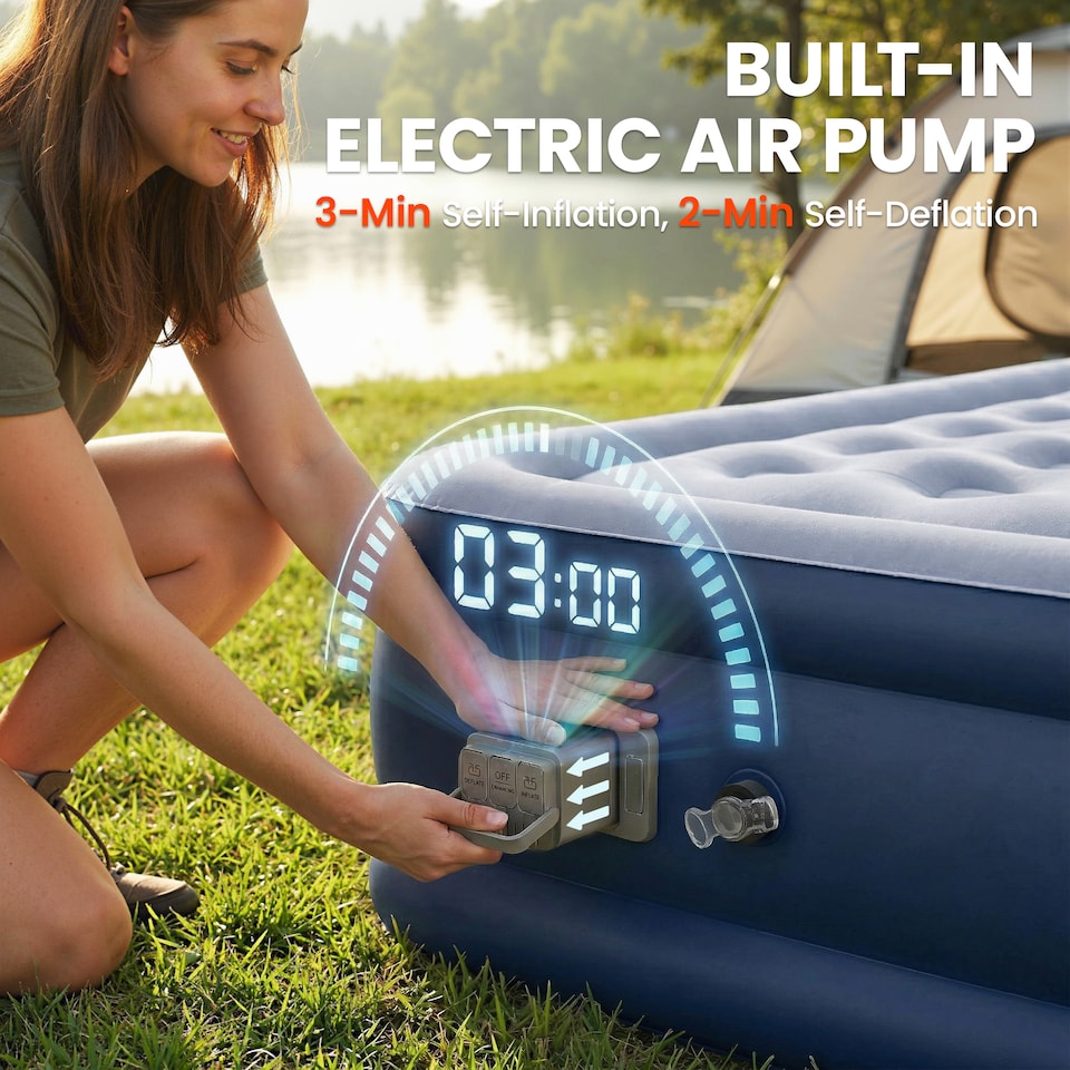image 1 of Outsunny Inflatable Mattress, Air Bed with Built-in Pump | Grey | Grey | Double