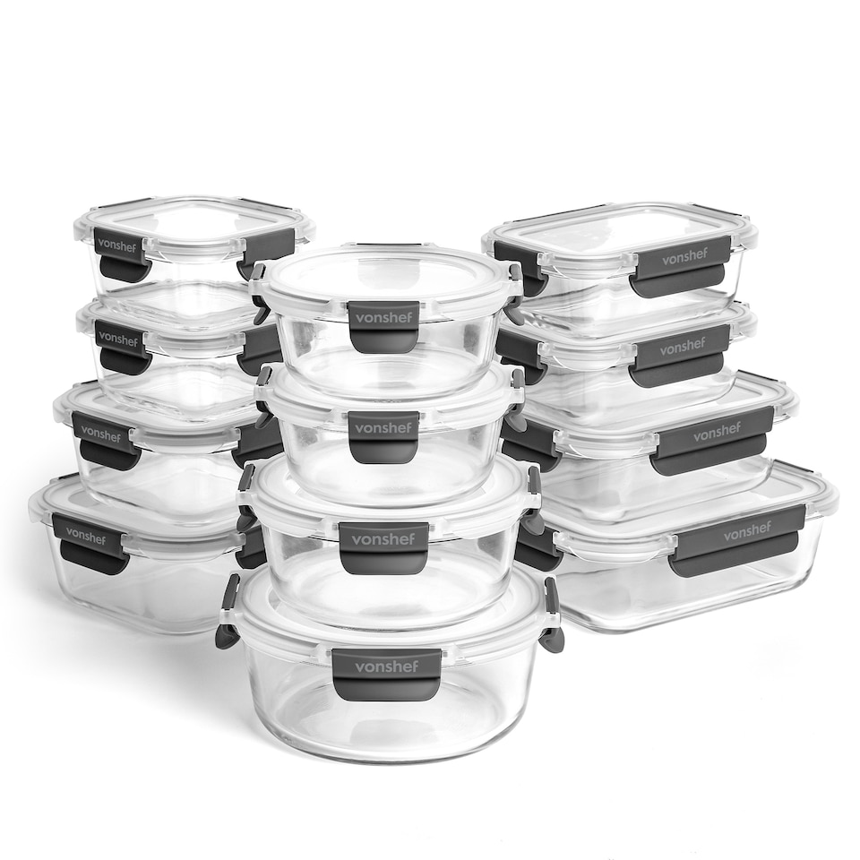 image 1 of VonShef 12Pc Glass Containers with Lids (320ml to 1L Capacities)
