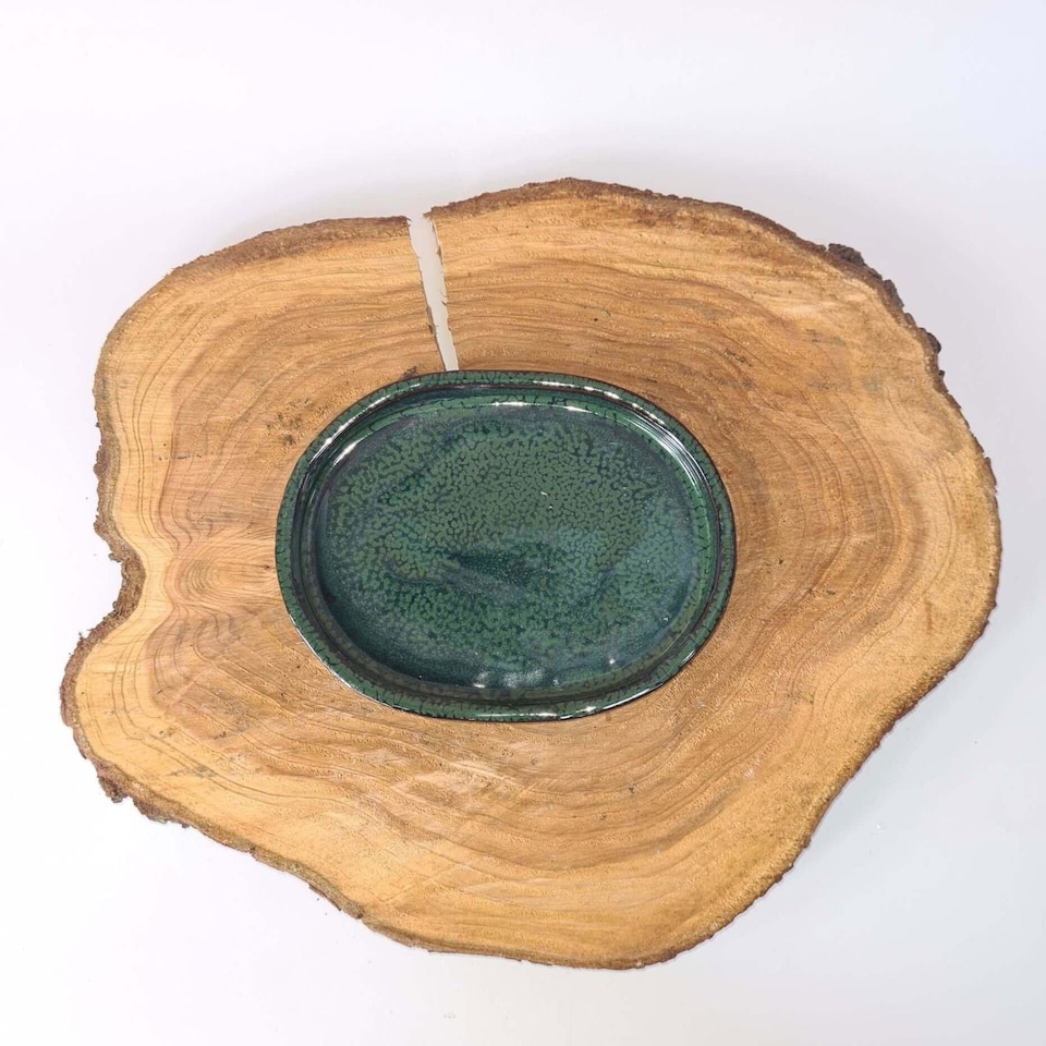 Yorkshire Bonsai 18cm Glazed Drip Tray Oval Dark Green