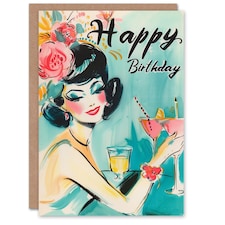 Floral Crown Woman Cocktail Party Pin Up Girl Birthday Card