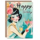 image 1 of Floral Crown Woman Cocktail Party Pin Up Girl Birthday Card