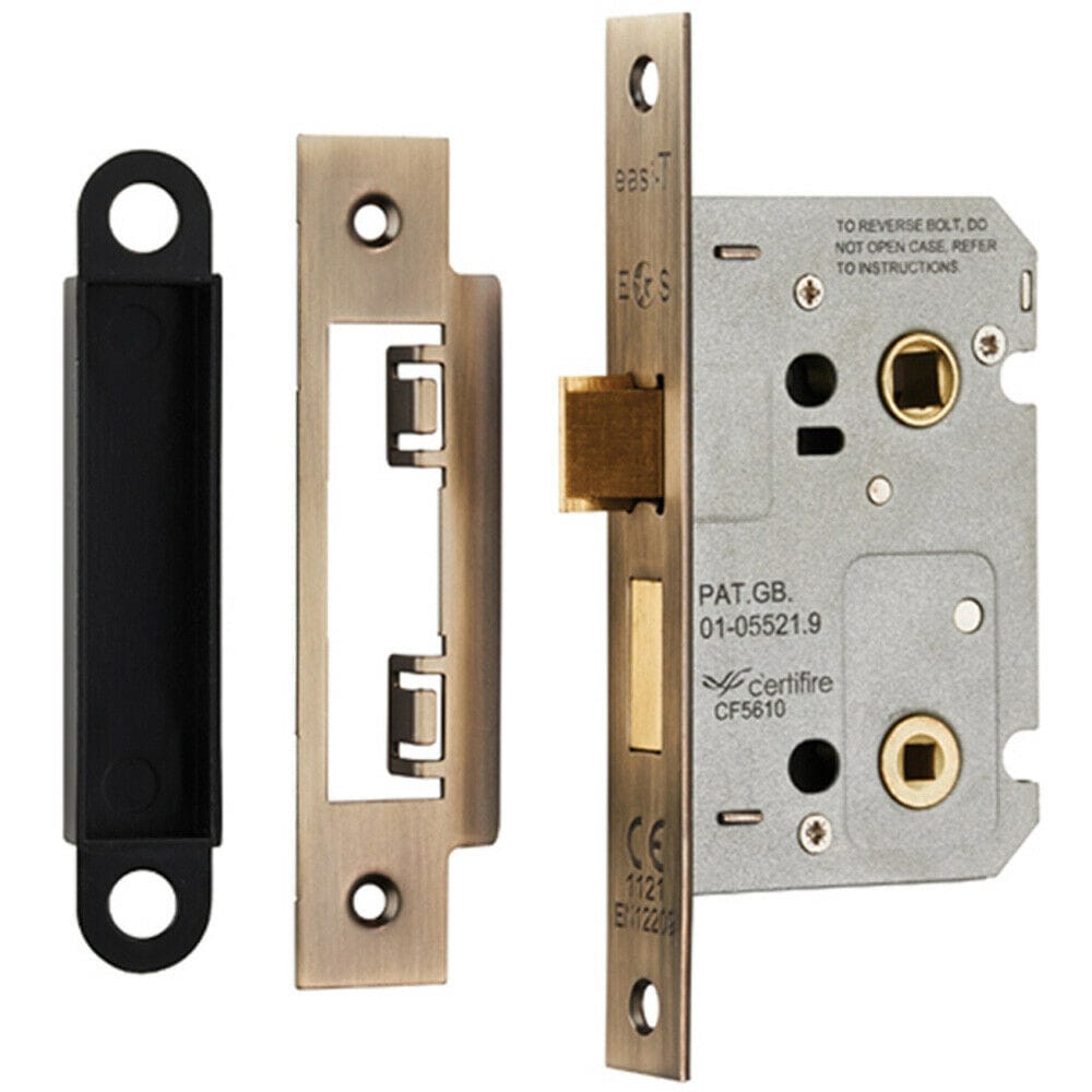 Loops Locking Bathroom Door Sashlock Latch Square Forend 64mm Antique Brass in Metallics
