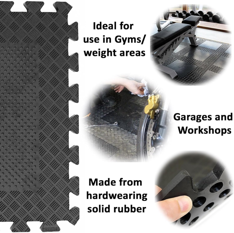 image 1 of Actiasmat – Heavy Duty Interlocking Rubber Gym Mats | 50cm x 50cm x 12mm | Set of 4 Non-Slip Tiles for Home Gym, Garage & Commercial Use