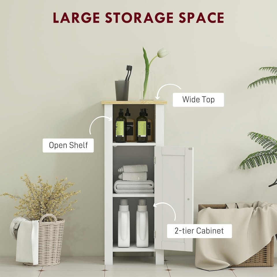 image 1 of kleankin Narrow Bathroom Storage Cabinet with Open Shelf, White White