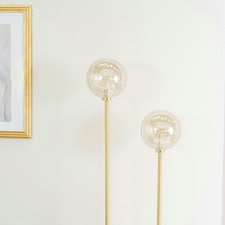 ValueLights Chessy Asymmetric Ribbed Glass Gold Dual 2 Way Stem Floor Lamp with LED Bulbs
