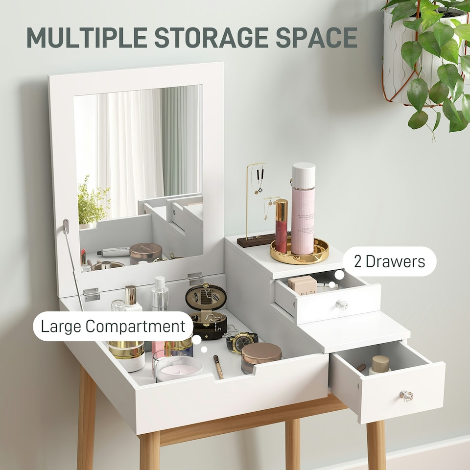 image 1 of HOMCOM Dressing Table Vanity Desk Flip-up Mirror 2 Drawers, White