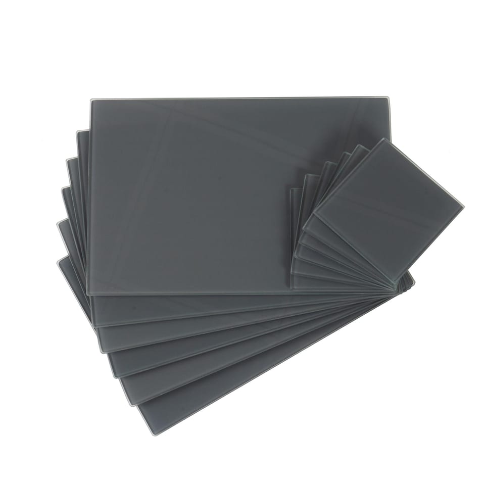 image 1 of Harbour Housewares 12 Piece Glass Placemats & Square Coasters Set - 30 x 20cm - Grey | Grey | Grey