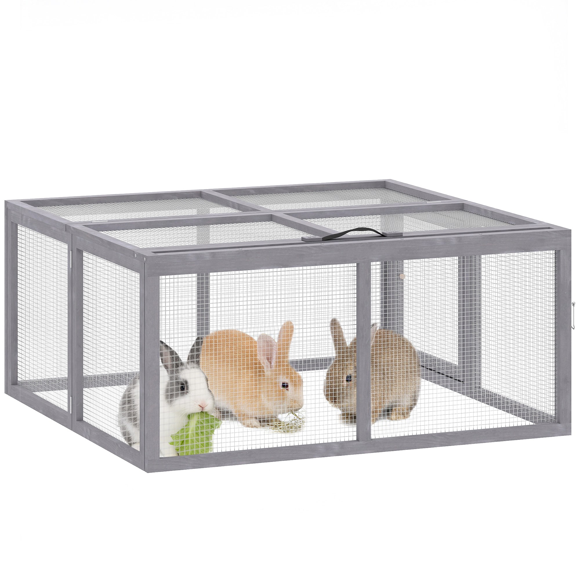 PawHut Rabbit Hutch Outdoor, Foldable & Portable, Rabbit Cage w/ Open Top | Grey | Grey, Silver | 110 x 105 x 50 cm