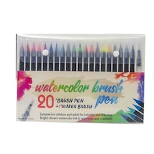 Pack of 20 Washable Water Colour Brush Tip Pens Multi