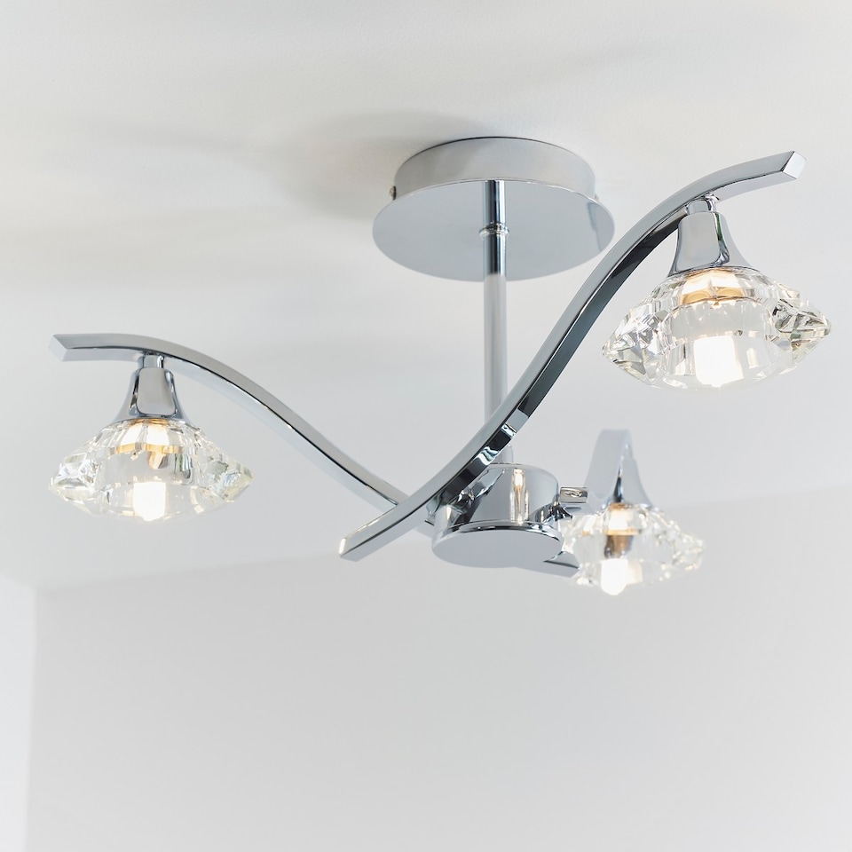 image 1 of Langella 3 Light Semi Flush Multi Arm Ceiling Light Chrome, Clear Crystal, G9