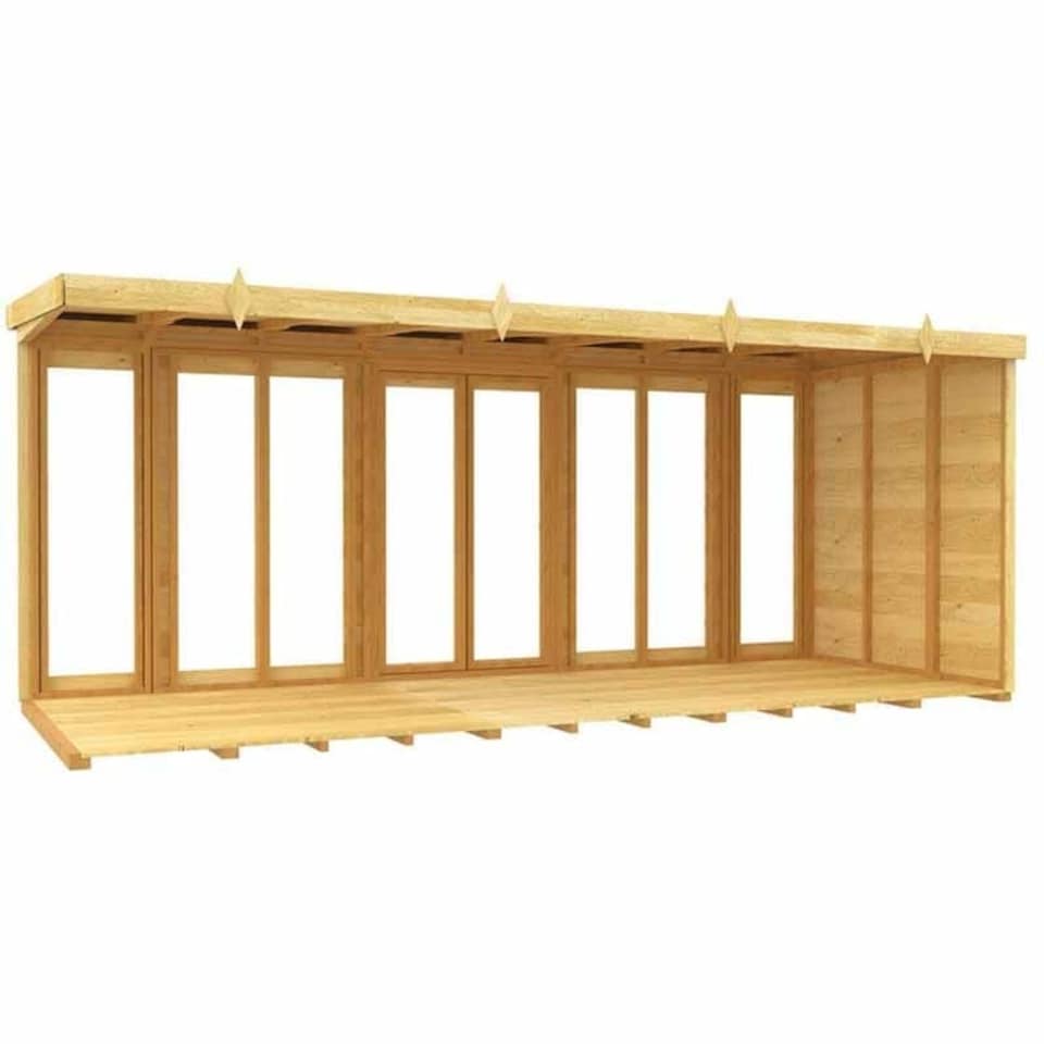 image 1 of 16ft x 7ft Pent Summer House (Full Height Window) - Wood - L214 x W474 x H201 cm | Brown