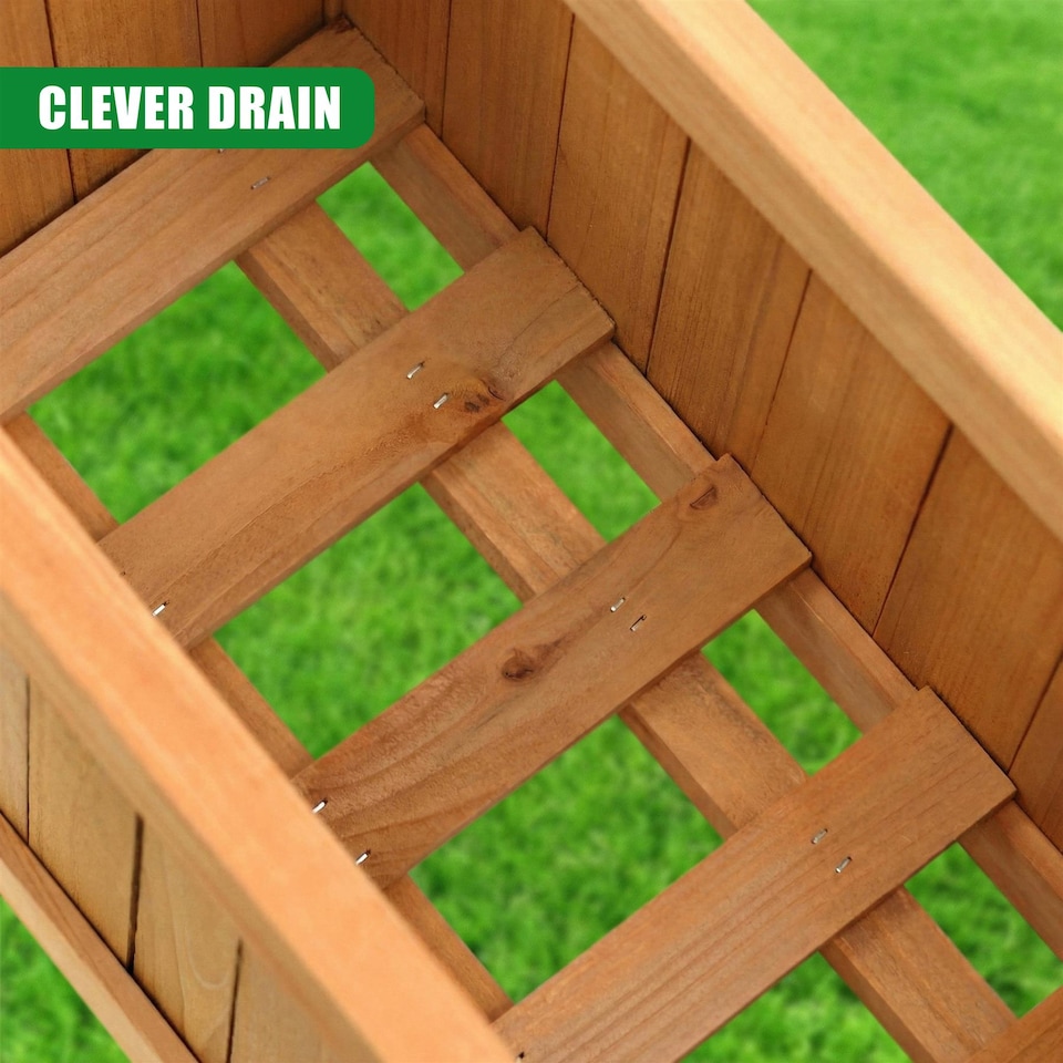 image 1 of GEEZY Wooden Rectangular Garden Flower Planters Brown Set of 2