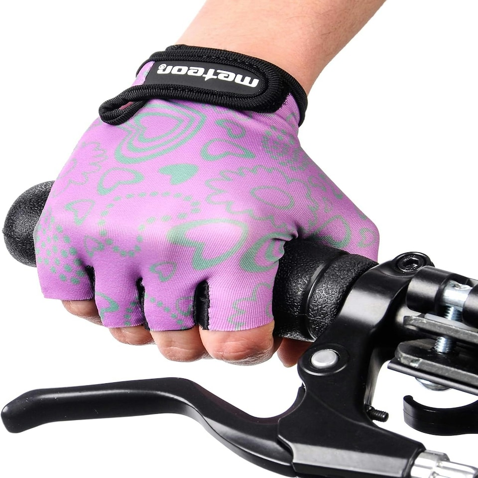 image 1 of Meteor Kids Bike Gloves – Breathable, Non-Slip, Padded for Comfort & Safety Purple | Purple Flower | JR S
