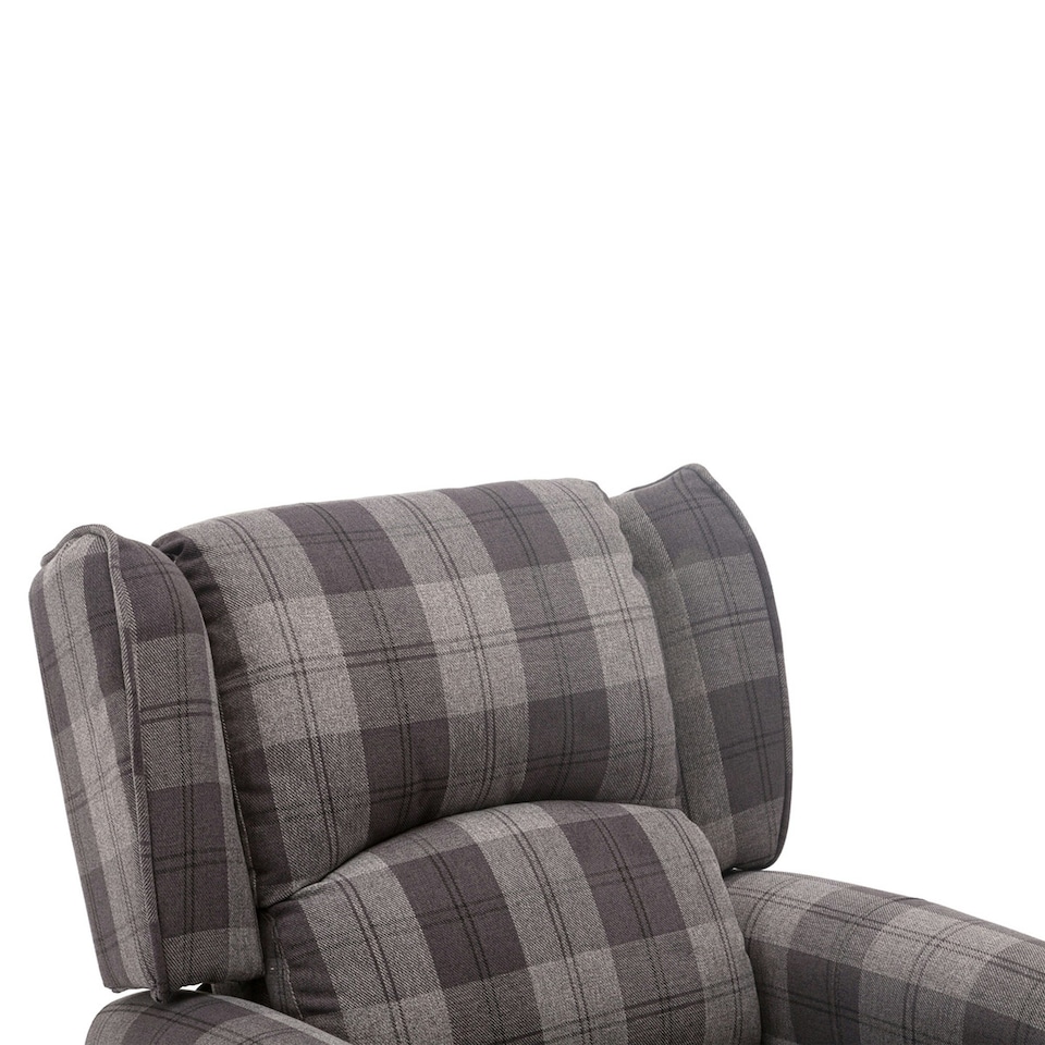 image 1 of Eaton Wing Back Fireside Checkered Fabric Pushback Recliner Chair (Charcoal)