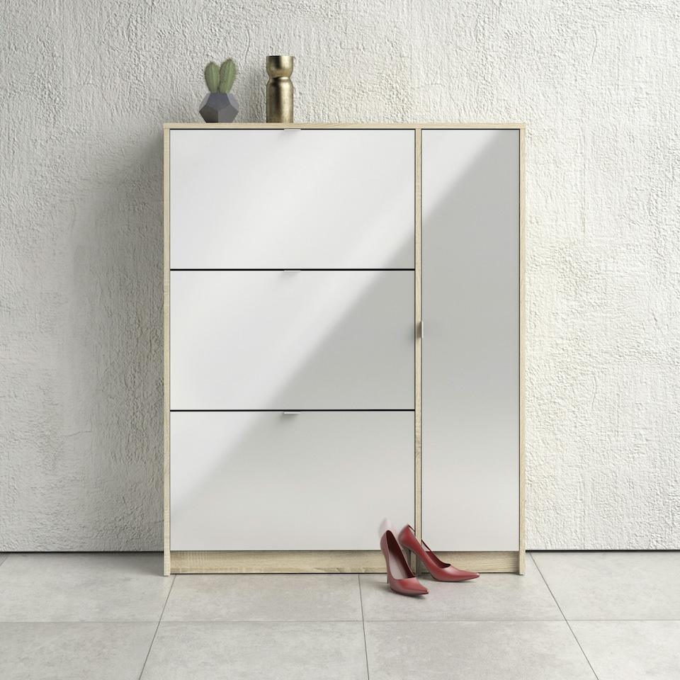 image 1 of Shoes Shoe Cabinet 3 Flip Down Doors and 2 layers 1 Door Oak structure